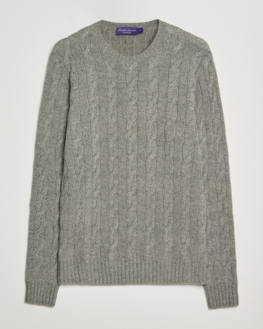 Herre | Trøjer | Ralph Lauren Purple Label | Cashmere Cable Crewneck Light Grey