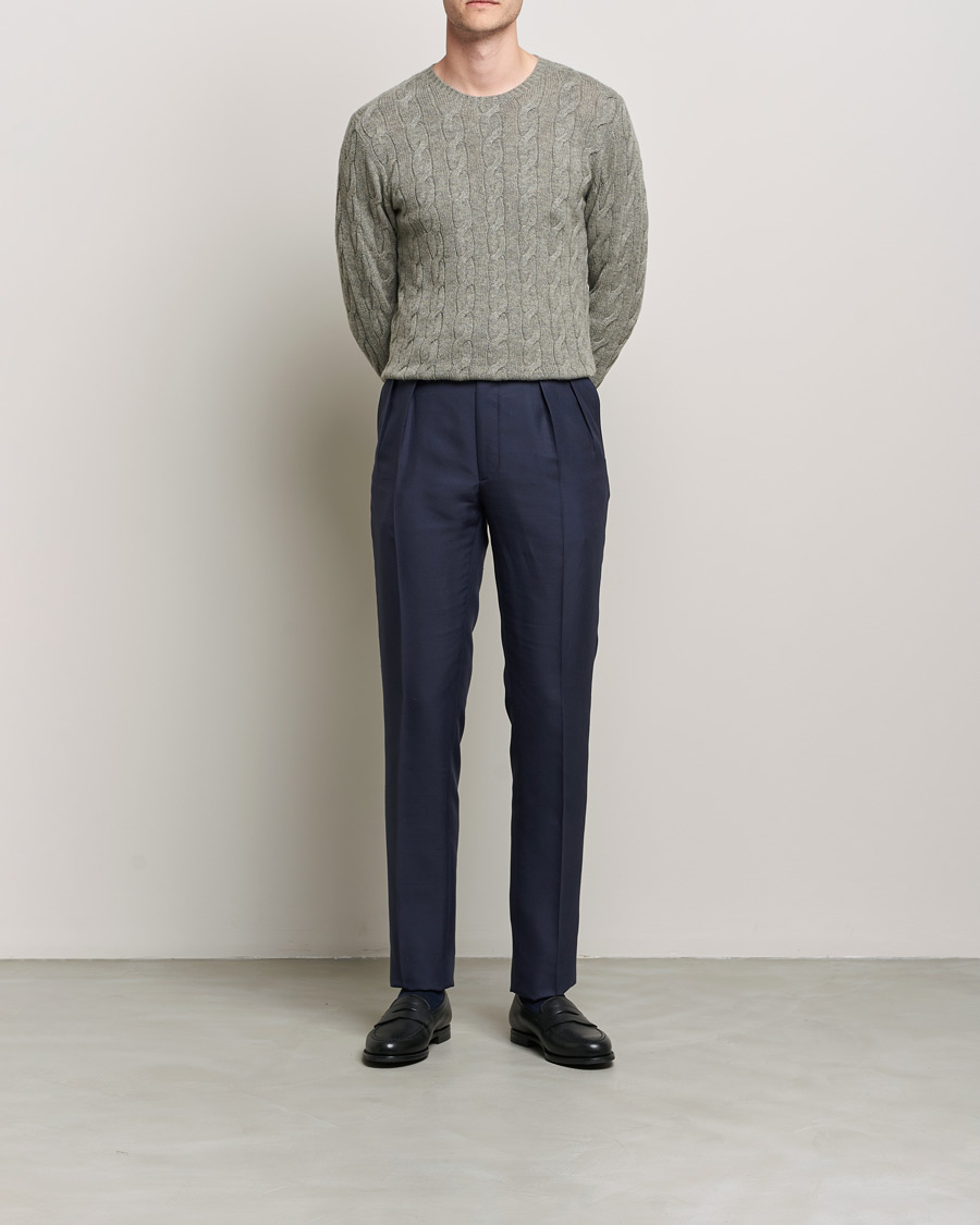 Herre | Trøjer | Ralph Lauren Purple Label | Cashmere Cable Crewneck Light Grey