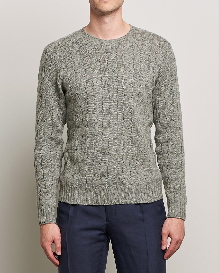 Herre | Trøjer | Ralph Lauren Purple Label | Cashmere Cable Crewneck Light Grey