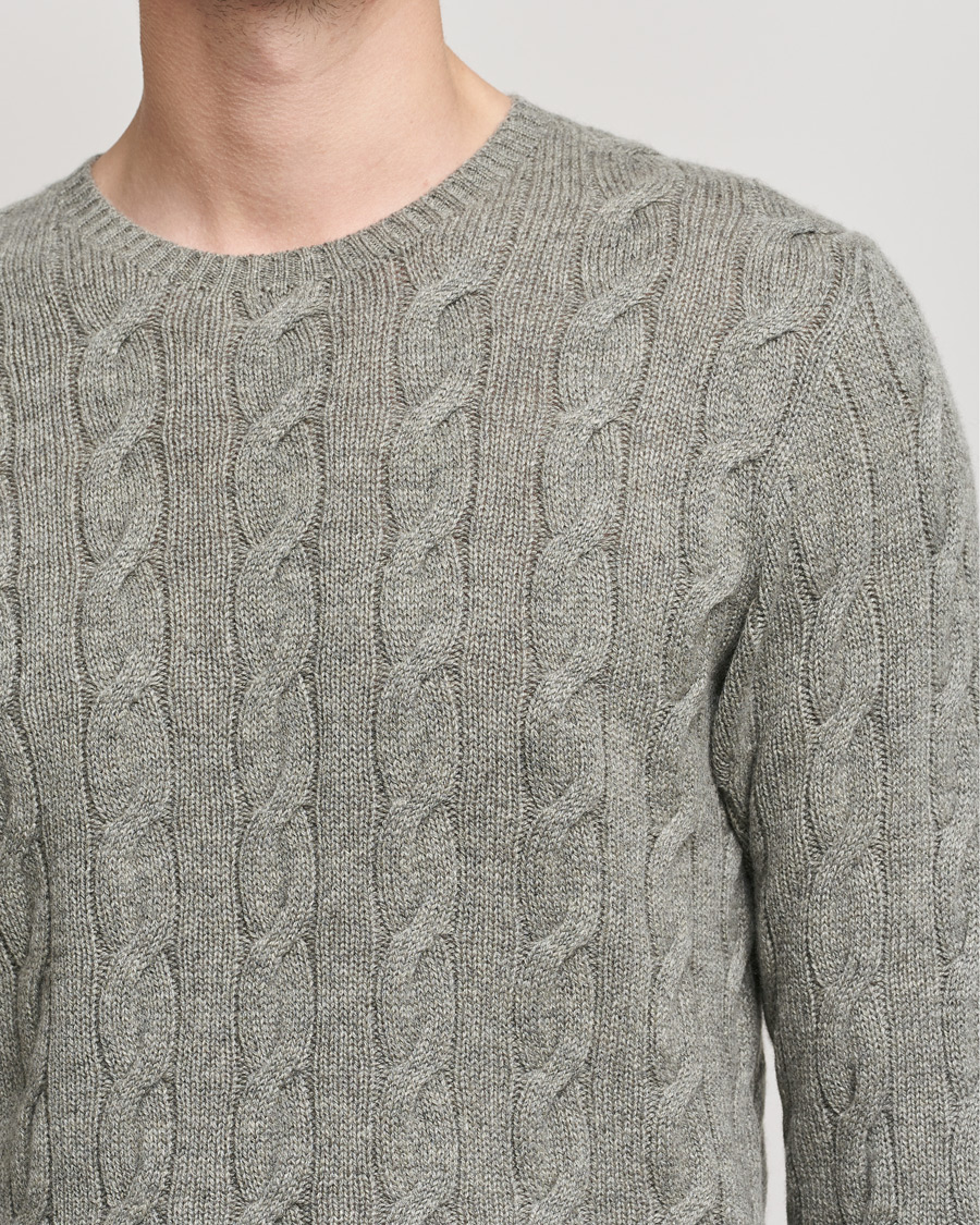 Herre | Trøjer | Ralph Lauren Purple Label | Cashmere Cable Crewneck Light Grey