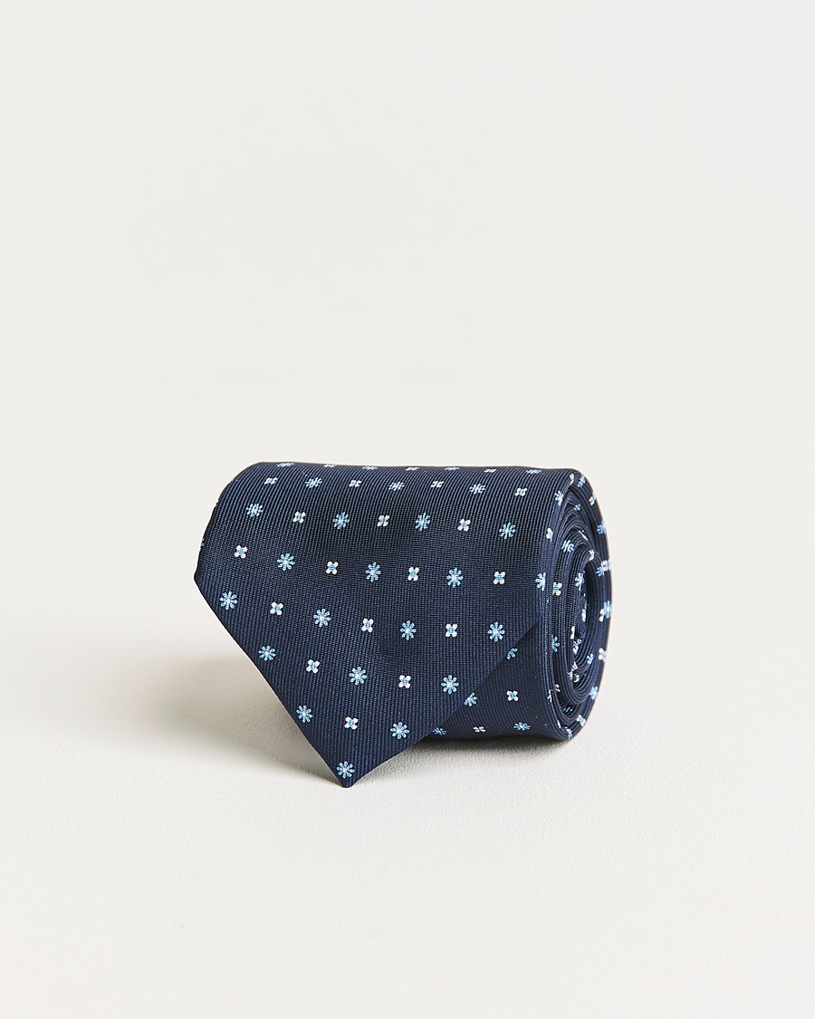 Herre | E. Marinella 3-Fold Micro Pattern Silk Tie Navy | E. Marinella | 3-Fold Micro Pattern Silk Tie Navy