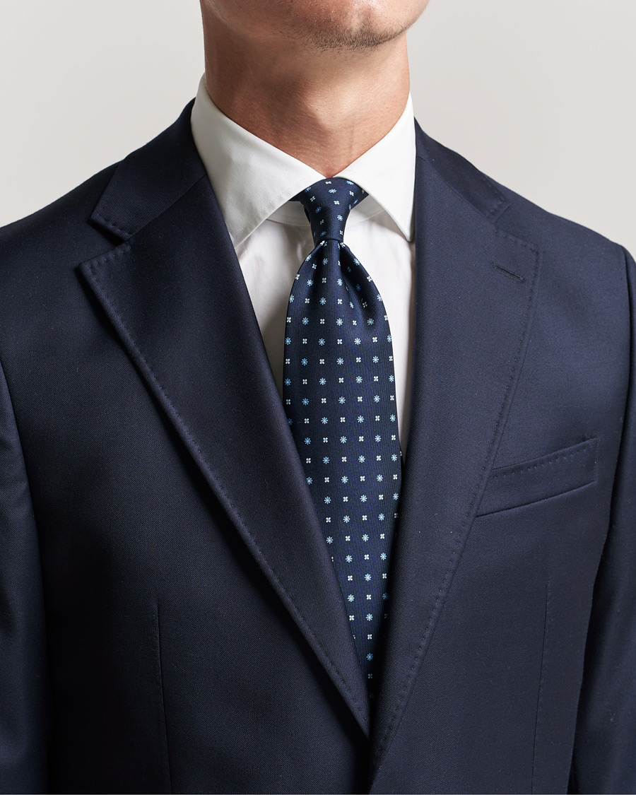 Herre | | E. Marinella | 3-Fold Micro Pattern Silk Tie Navy