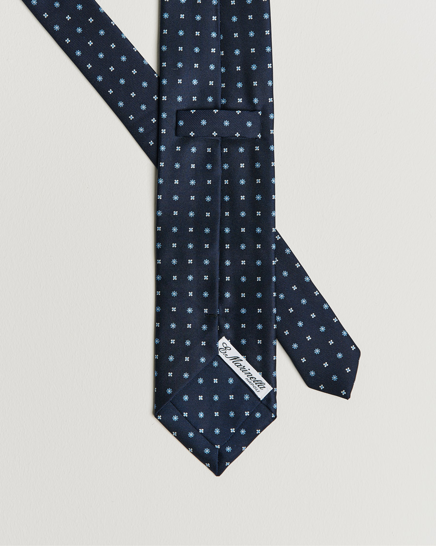 Herre | Slips | E. Marinella | 3-Fold Micro Pattern Silk Tie Navy