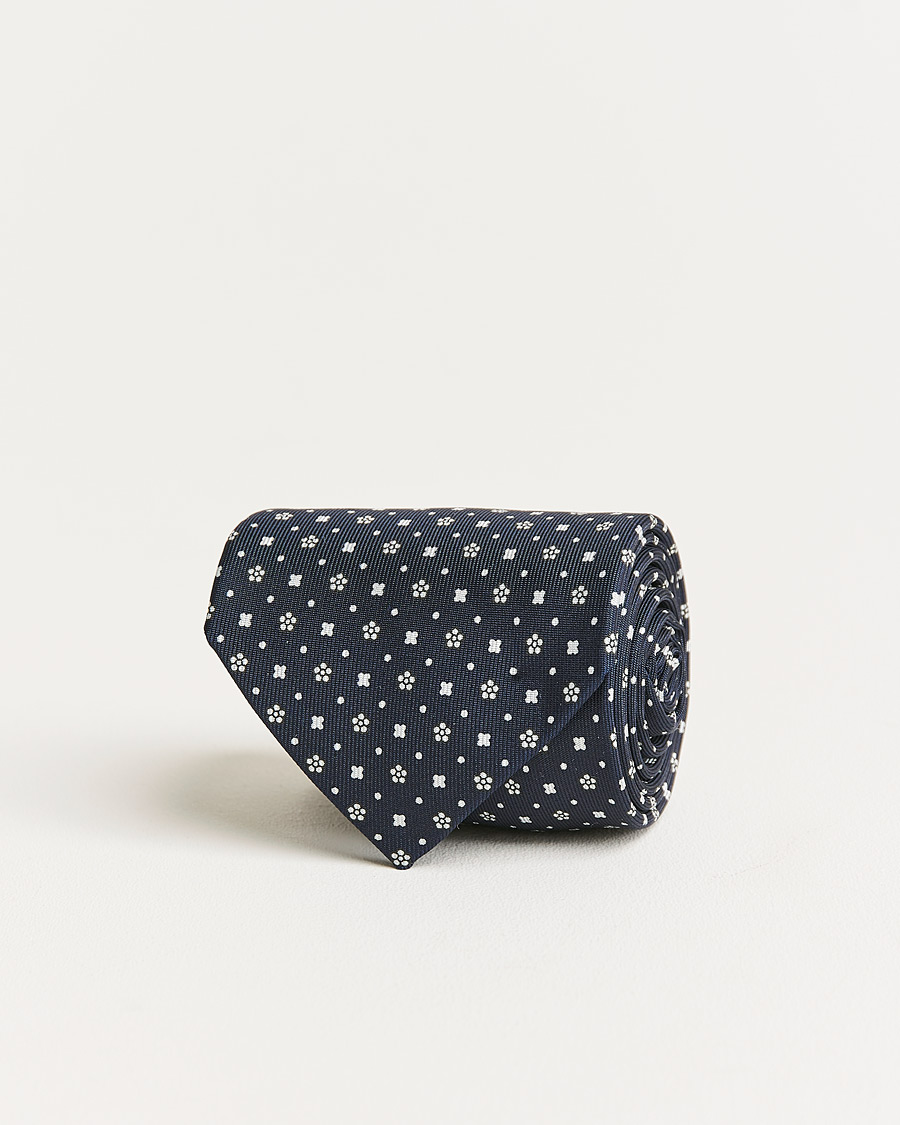 Herre | E. Marinella 3-Fold Flower Pattern Silk Tie Navy | E. Marinella | 3-Fold Flower Pattern Silk Tie Navy