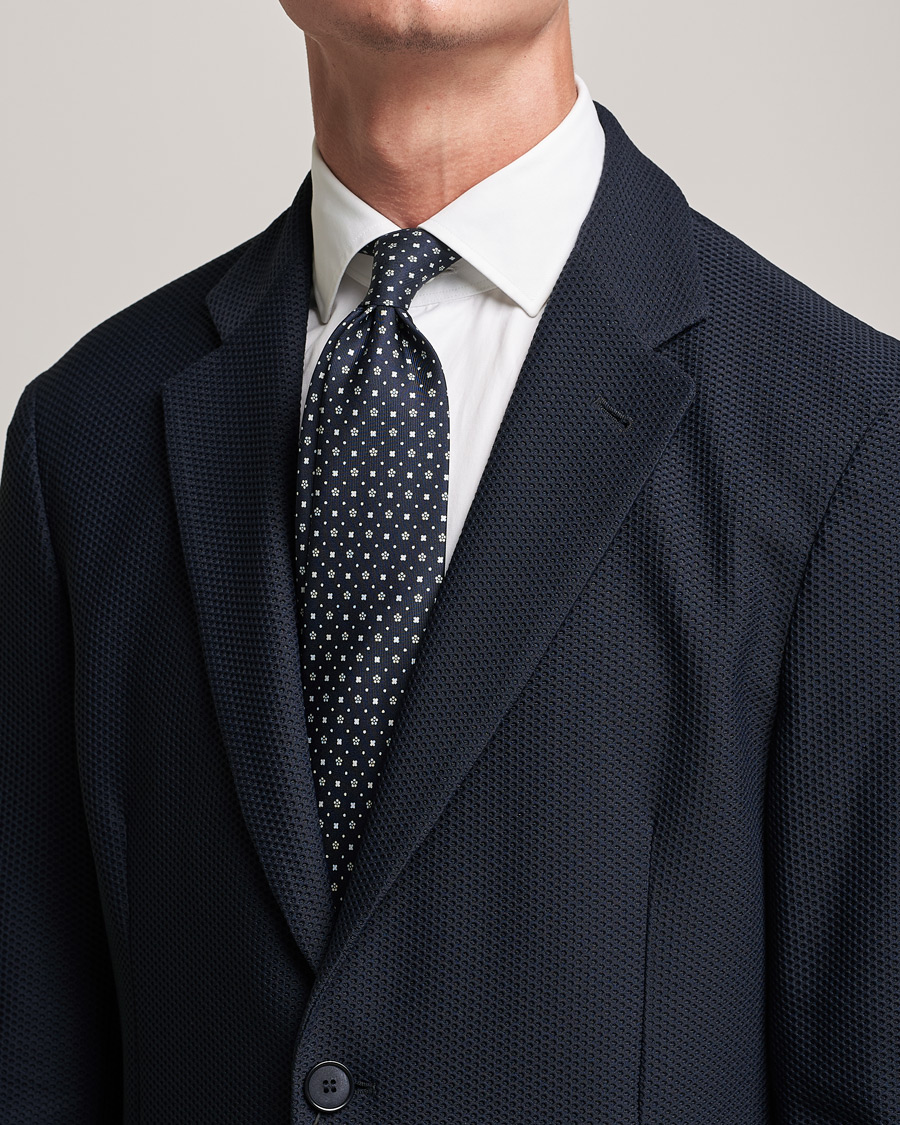 Herre | E. Marinella 3-Fold Flower Pattern Silk Tie Navy | E. Marinella | 3-Fold Flower Pattern Silk Tie Navy
