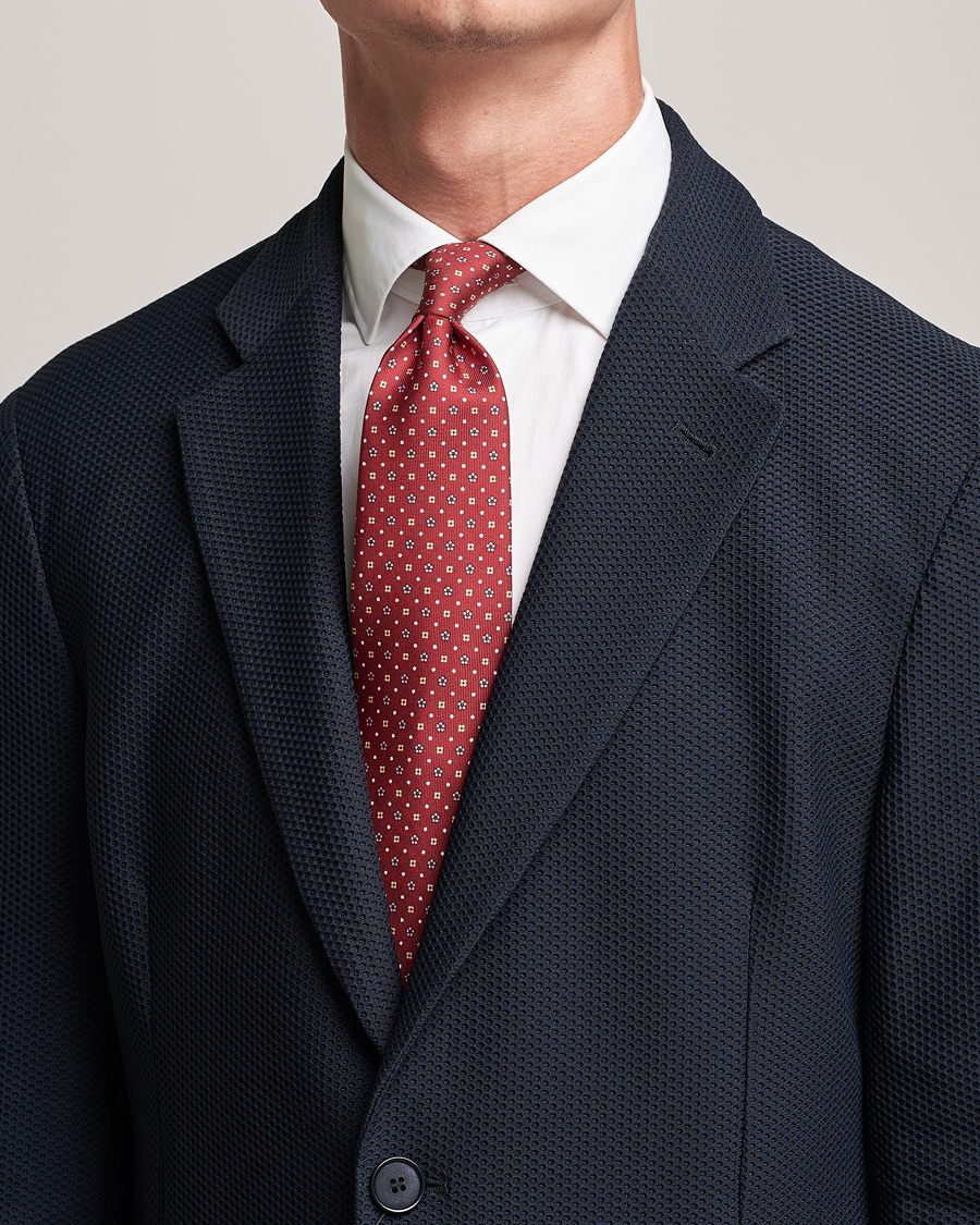 Herre | E. Marinella | E. Marinella | 3-Fold Flower Pattern Silk Tie Red