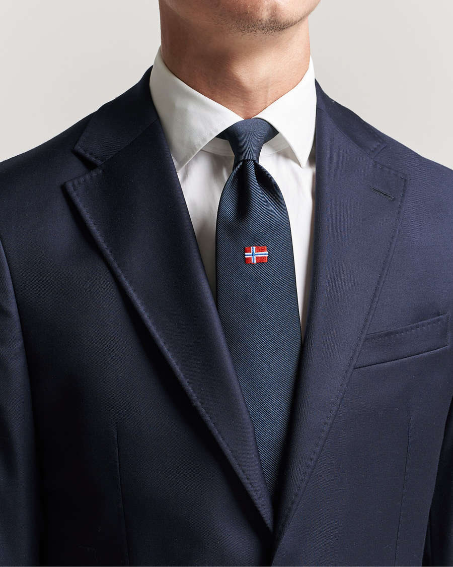 Herre | E. Marinella 3-Fold Norwegian Bandiera Silk Tie Navy | E. Marinella | 3-Fold Norwegian Bandiera Silk Tie Navy