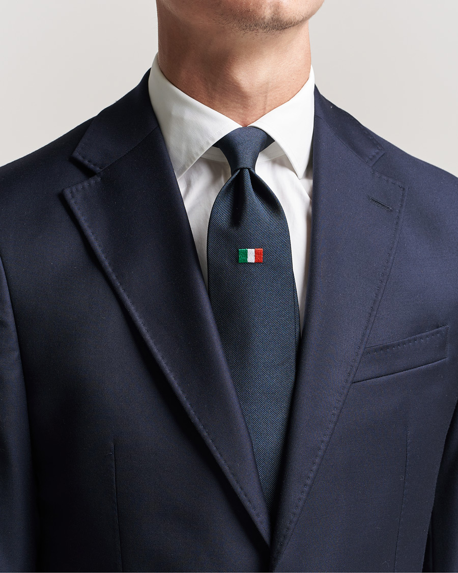 Herre |  | E. Marinella | 3-Fold Italian Bandiera Silk Tie Navy