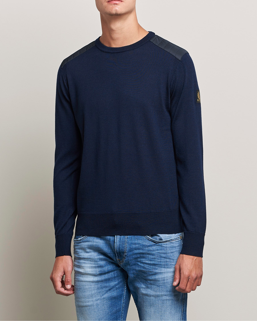 Herre | Trøjer | Belstaff | Kerrigan Crew Neck Merino Sweatshirt Washed Navy