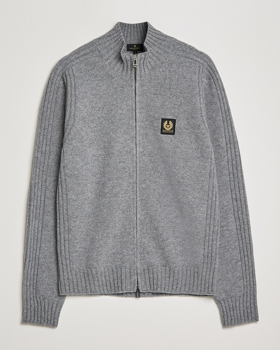 Herre | Trøjer | Belstaff | Watch Full Zip Wool Cardigan Pale Grey Melange