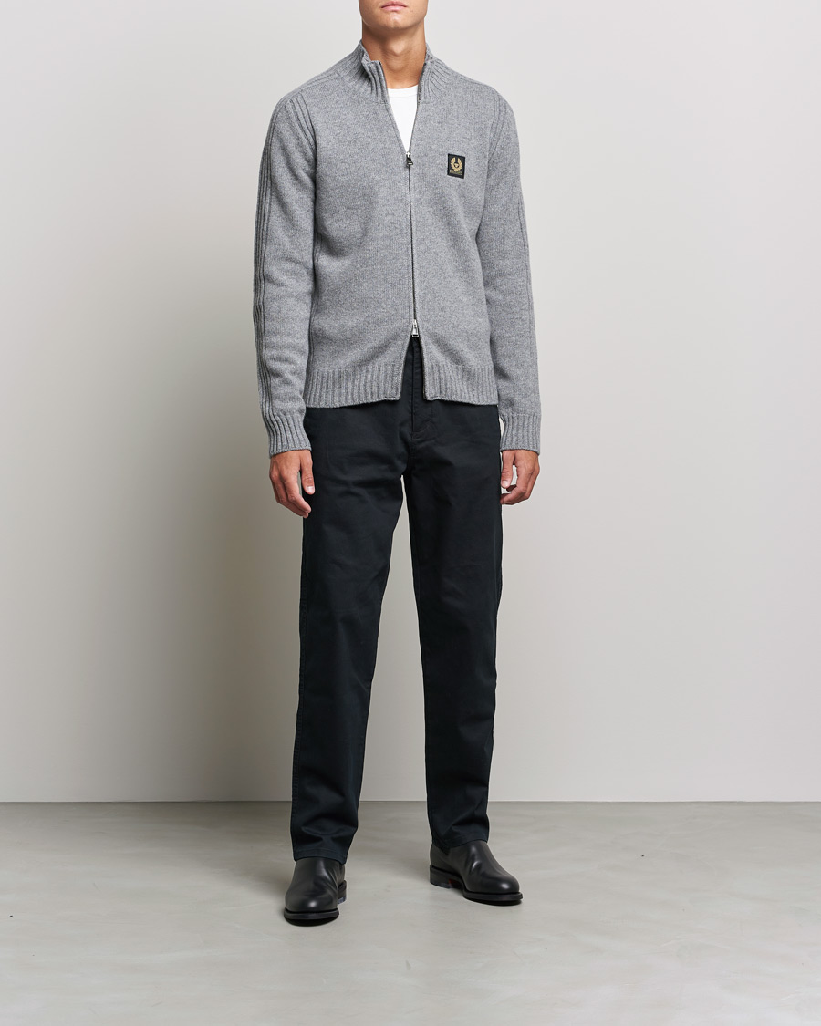 Herre | Trøjer | Belstaff | Watch Full Zip Wool Cardigan Pale Grey Melange