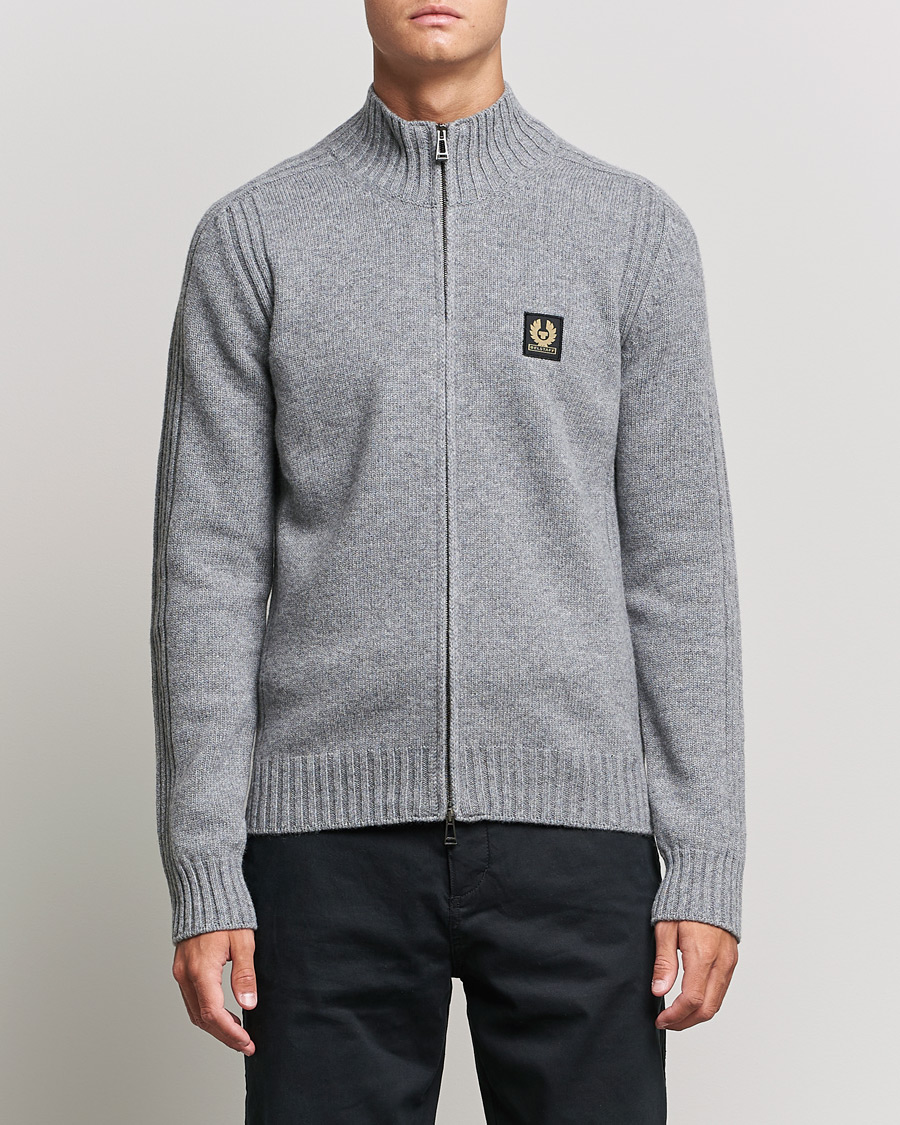 Herre | Trøjer | Belstaff | Watch Full Zip Wool Cardigan Pale Grey Melange