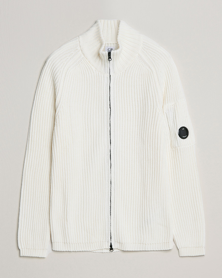 Herre | Trøjer | C.P. Company | Merino Wool Full Zip Lens Cardigan White