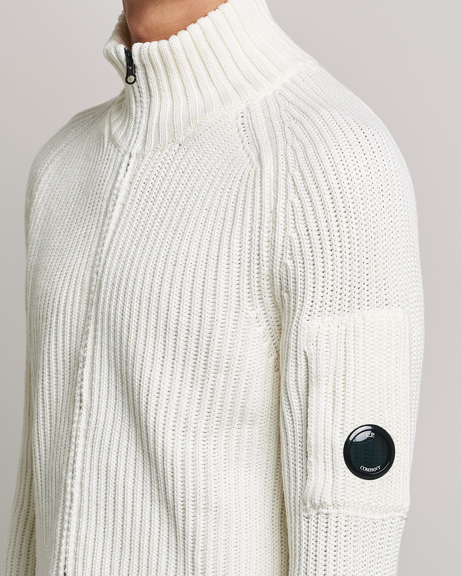 Herre | Trøjer | C.P. Company | Merino Wool Full Zip Lens Cardigan White