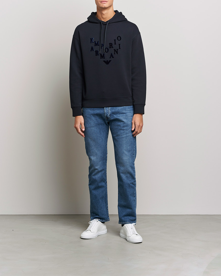 Herre | Trøjer | Emporio Armani | Printed Hoodie Navy