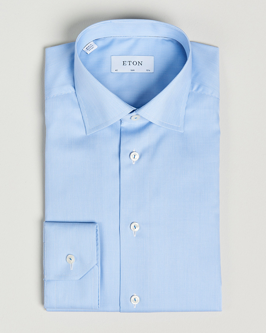 Herre | Skjorter | Eton | Striped Fine Twill Slim Shirt Mid Blue