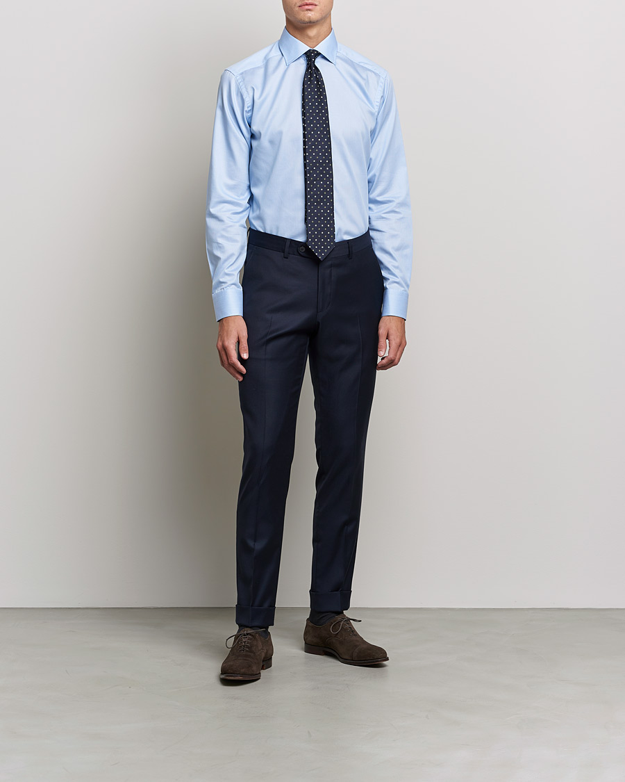 Herre |  | Eton | Striped Fine Twill Slim Shirt Mid Blue