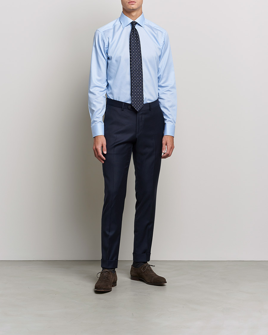 Herre | Skjorter | Eton | Striped Fine Twill Slim Shirt Mid Blue