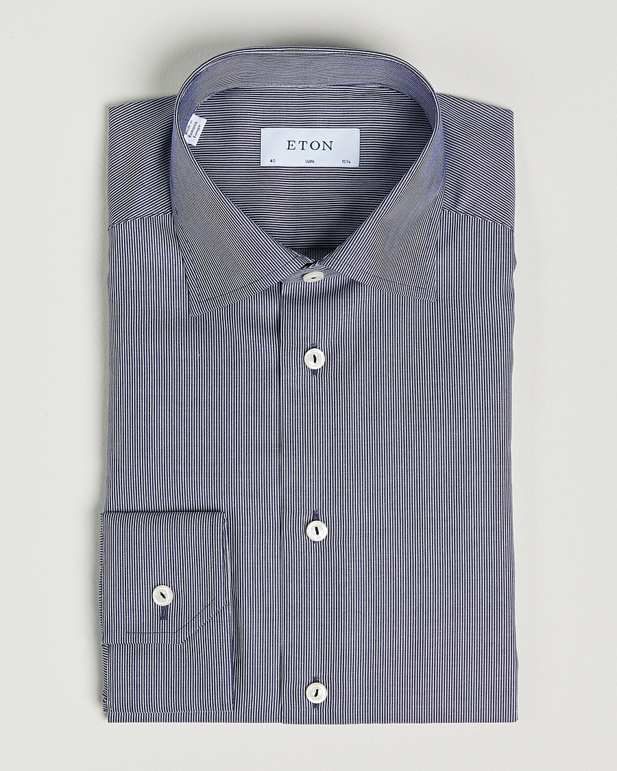 Herre | Skjorter | Eton | Striped Fine Twill Slim Shirt Navy Blue