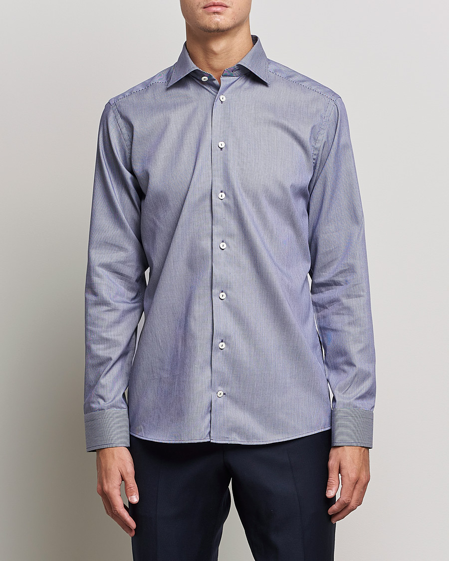 Herre | Skjorter | Eton | Striped Fine Twill Slim Shirt Navy Blue