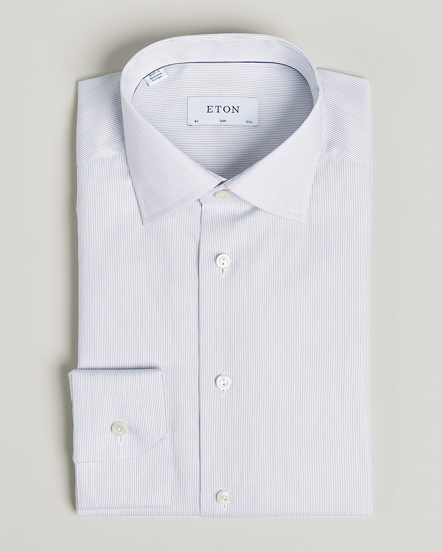 Herre |  | Eton | Hairline Striped Slim Twill Shirt Navy Blue