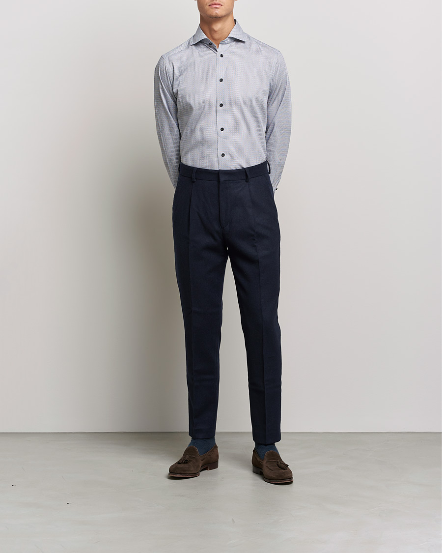 Herre | Businessskjorter | Eton | Floral Print Cotton Tencel Flannel Shirt Navy