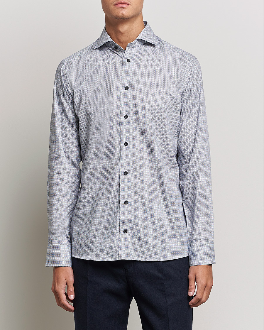 Herre | Formelle | Eton | Floral Print Cotton Tencel Flannel Shirt Navy