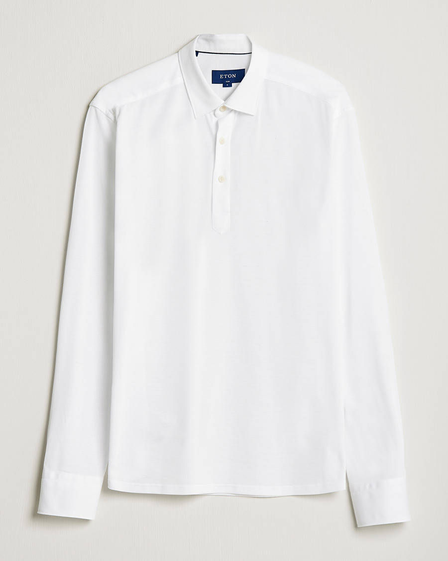 Herre | Trøjer | Eton | Slim Fit Cotton Piqué Popover Shirt White