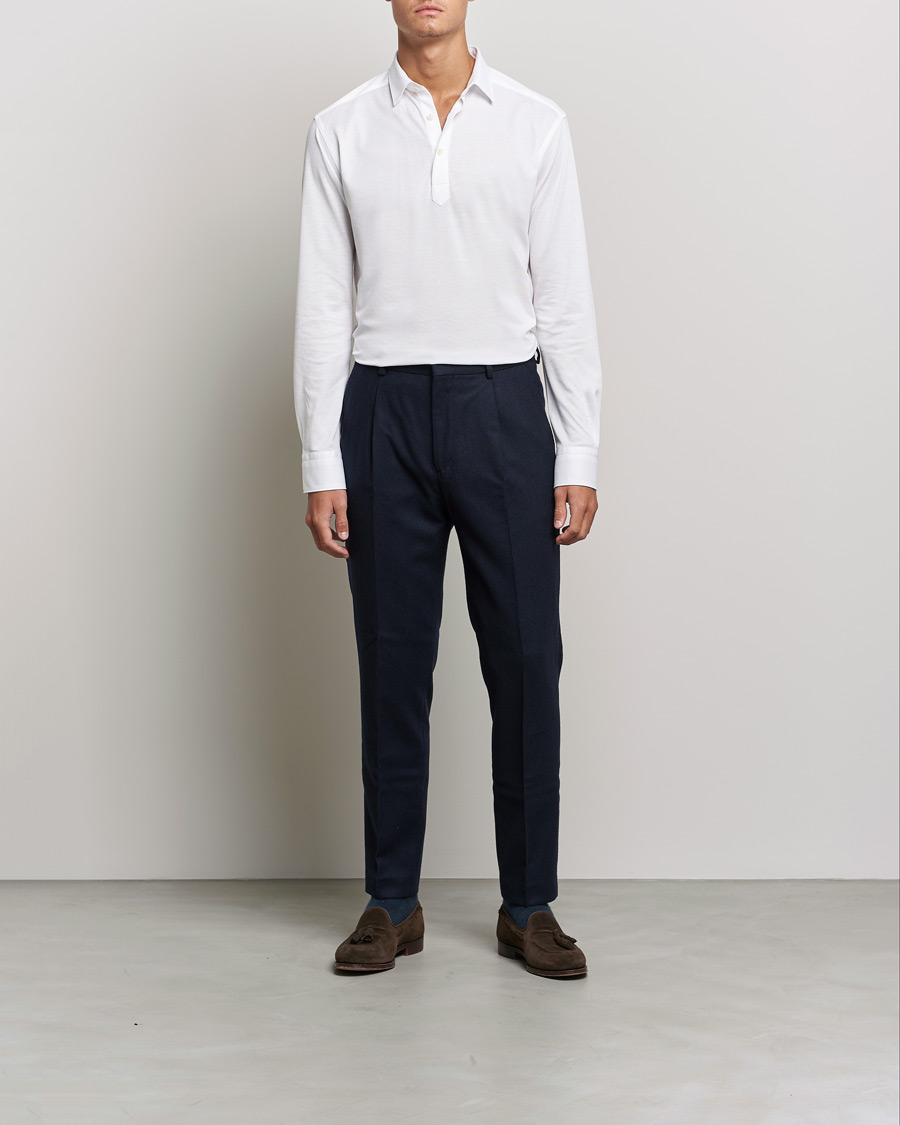Herre | Trøjer | Eton | Slim Fit Cotton Piqué Popover Shirt White