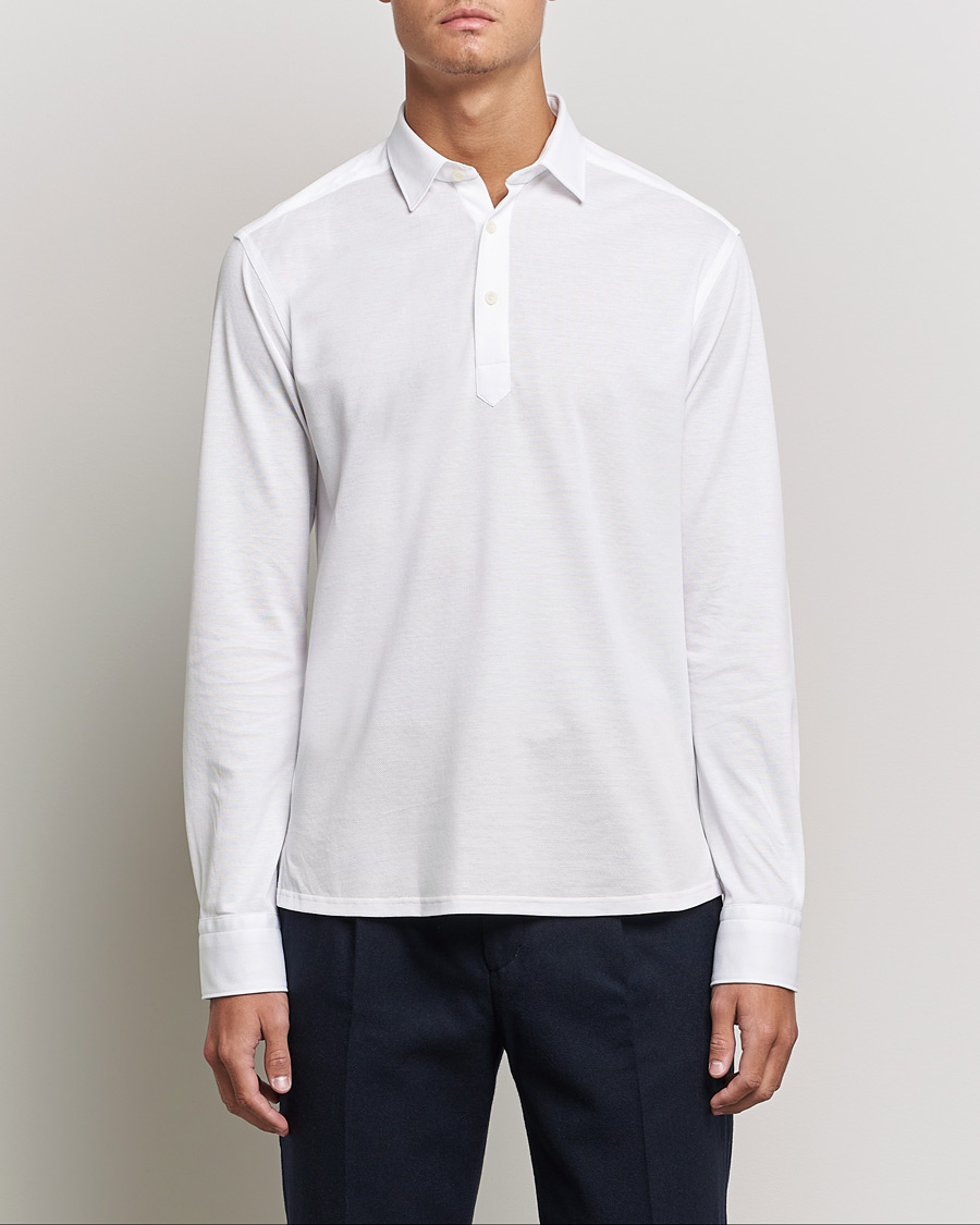 Herre | Trøjer | Eton | Slim Fit Cotton Piqué Popover Shirt White