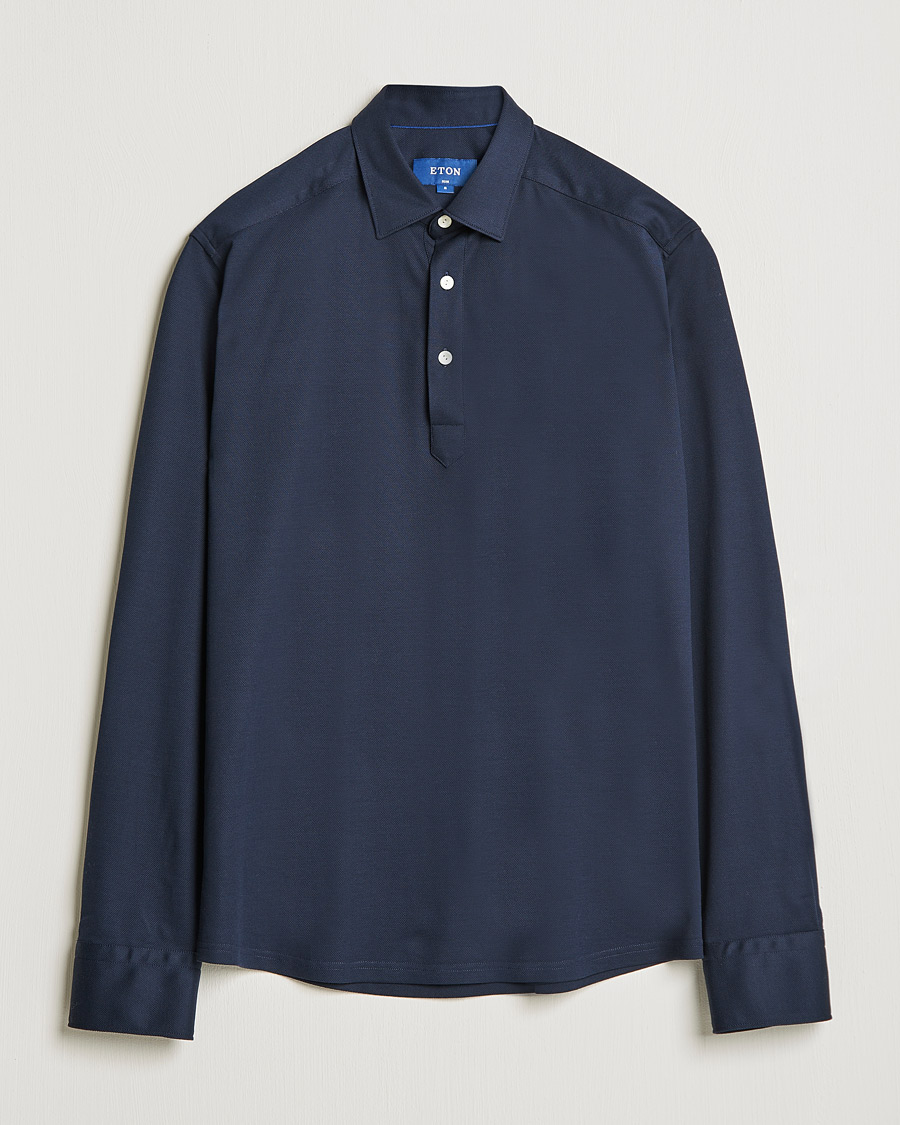 Herre | Trøjer | Eton | Slim Fit Cotton Piqué Popover Shirt Navy