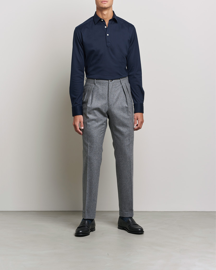 Herre | Trøjer | Eton | Slim Fit Cotton Piqué Popover Shirt Navy