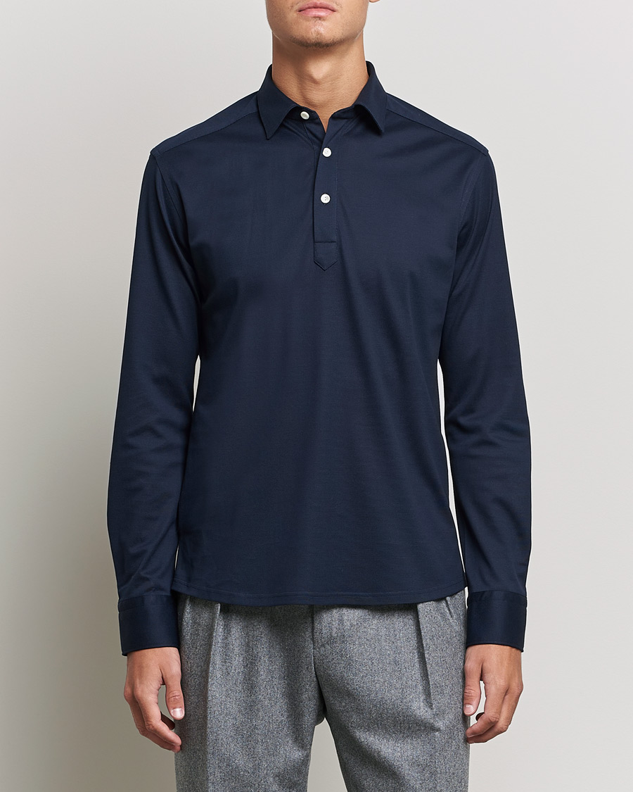 Herre | Trøjer | Eton | Slim Fit Cotton Piqué Popover Shirt Navy