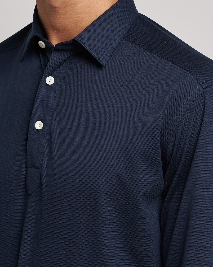 Herre | Trøjer | Eton | Slim Fit Cotton Piqué Popover Shirt Navy