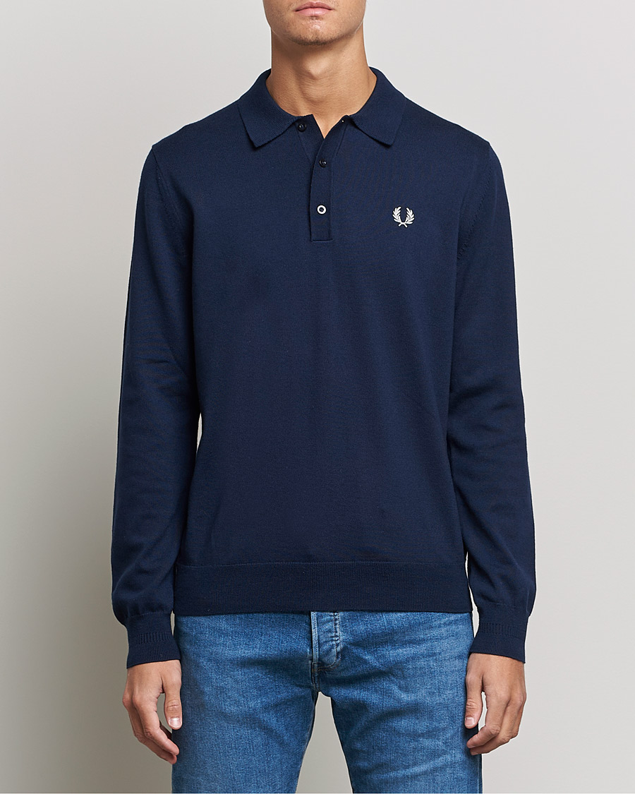 Herre | Strikkede polotrøjer | Fred Perry | Long Sleeve Knitted Shirt Navy