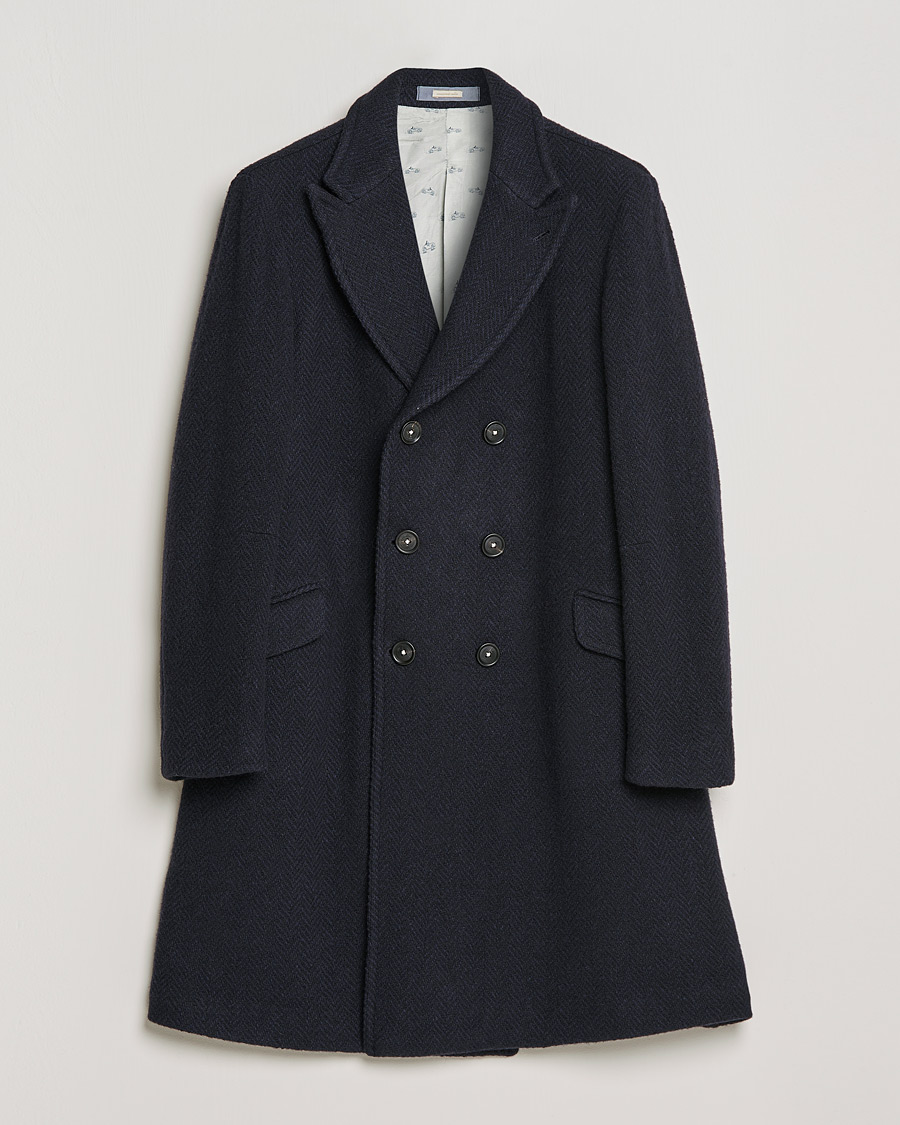 Herre | Jakker | Massimo Alba | Oversize Wool Herringbone Coat Dark Navy