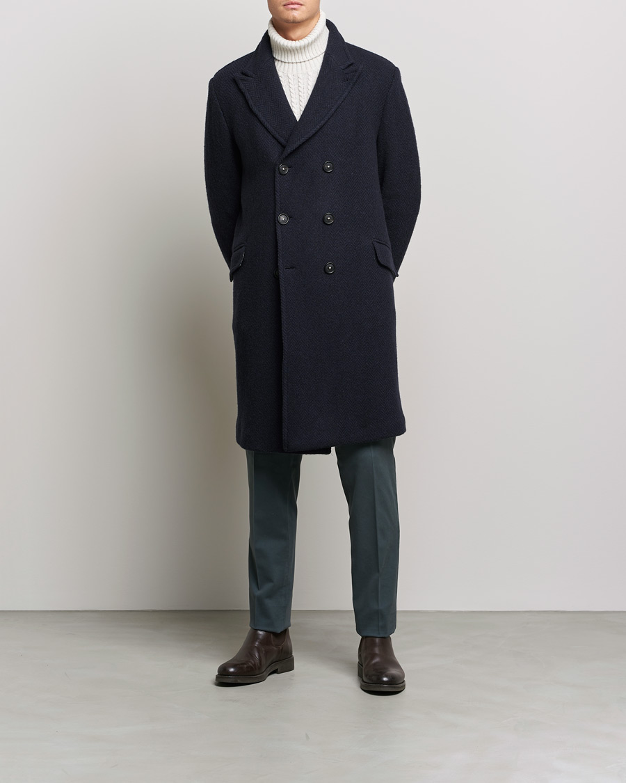 Herre | Frakker | Massimo Alba | Oversize Wool Herringbone Coat Dark Navy