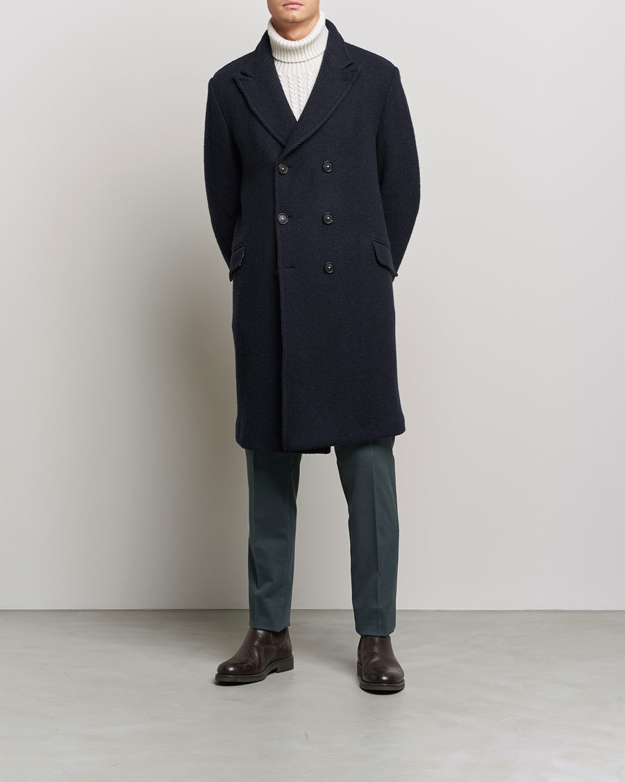 Herre | Jakker | Massimo Alba | Oversize Wool Herringbone Coat Dark Navy
