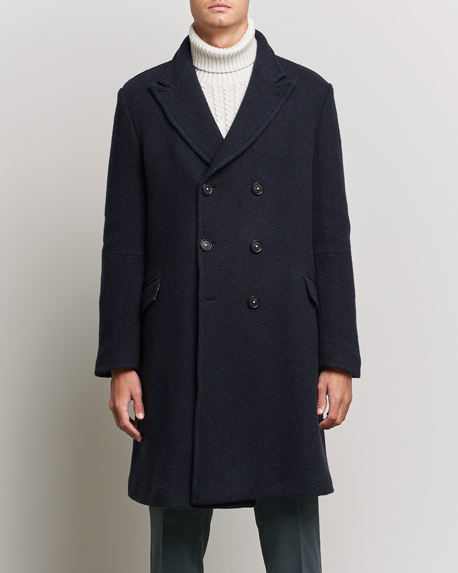 Herre | Jakker | Massimo Alba | Oversize Wool Herringbone Coat Dark Navy