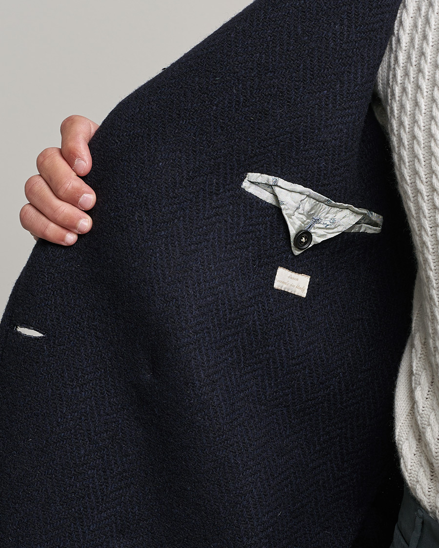 Herre | Jakker | Massimo Alba | Oversize Wool Herringbone Coat Dark Navy