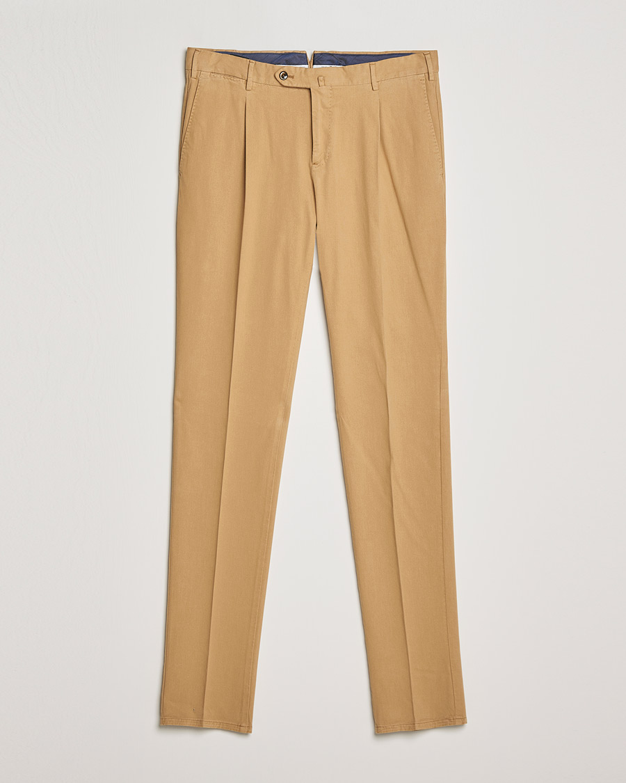 Herre | Bukser | PT01 | Slim Fit Pleated Cotton Stretch Chinos Khaki