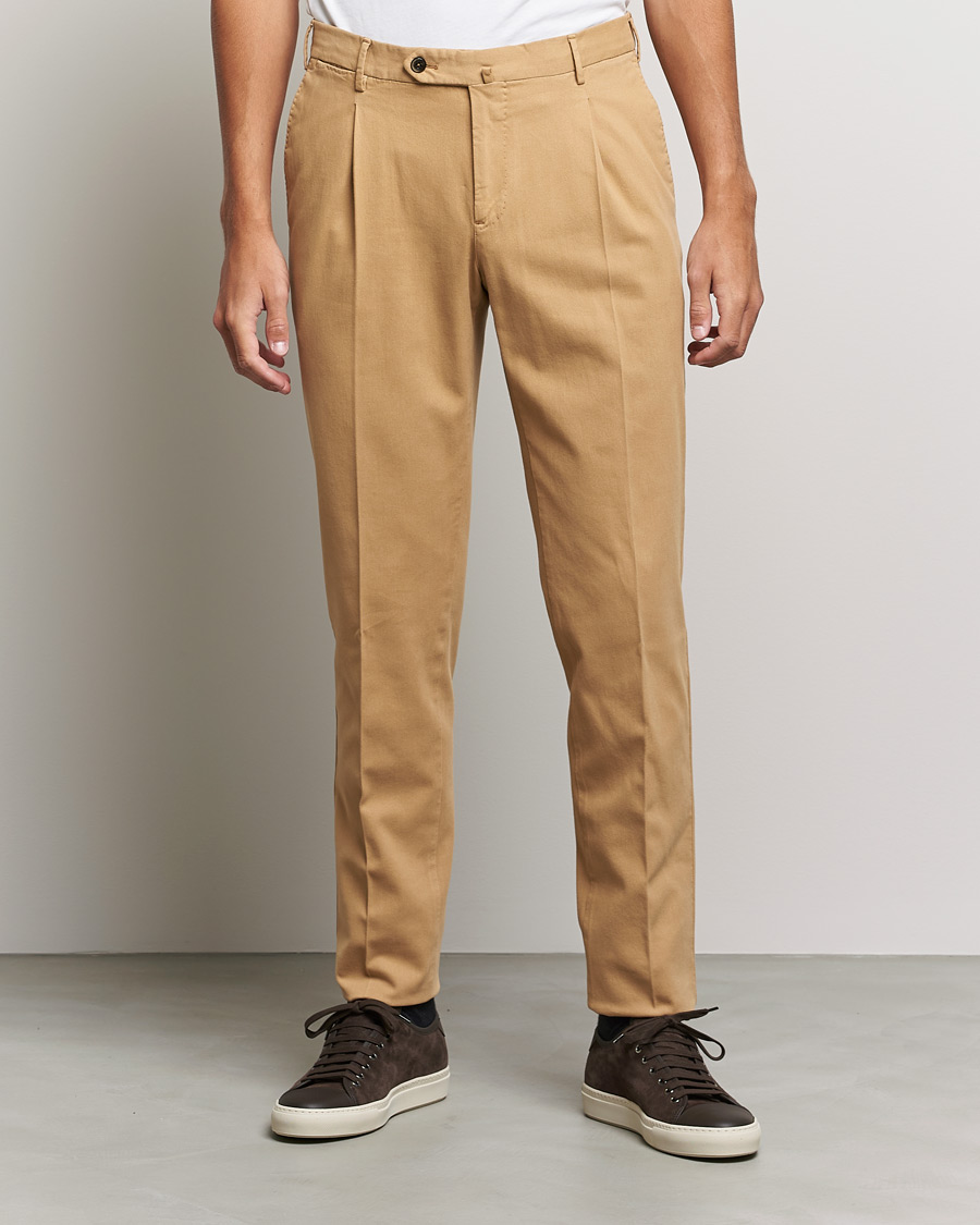 Herre | Bukser | PT01 | Slim Fit Pleated Cotton Stretch Chinos Khaki