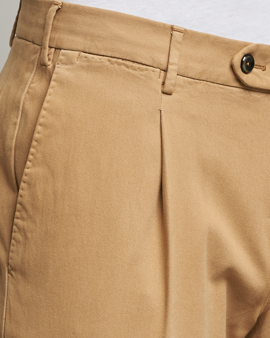 Herre | Bukser | PT01 | Slim Fit Pleated Cotton Stretch Chinos Khaki