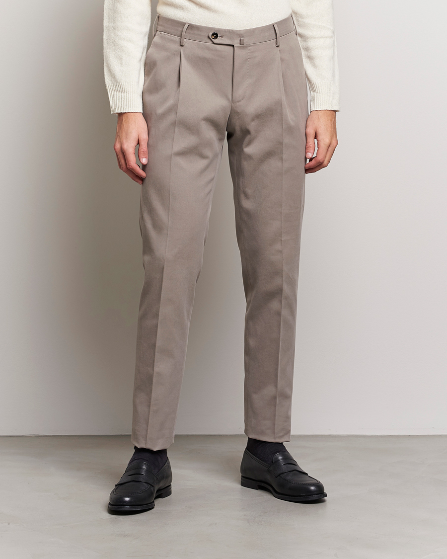 Herre | Bukser | PT01 | Slim Fit Pleated Cotton/Cashmere Chinos Beige