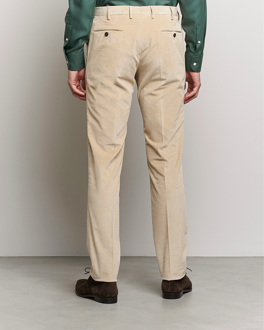 Herre | Bukser | PT01 | Slim Fit Pleated Corduroy Trousers Light Beige