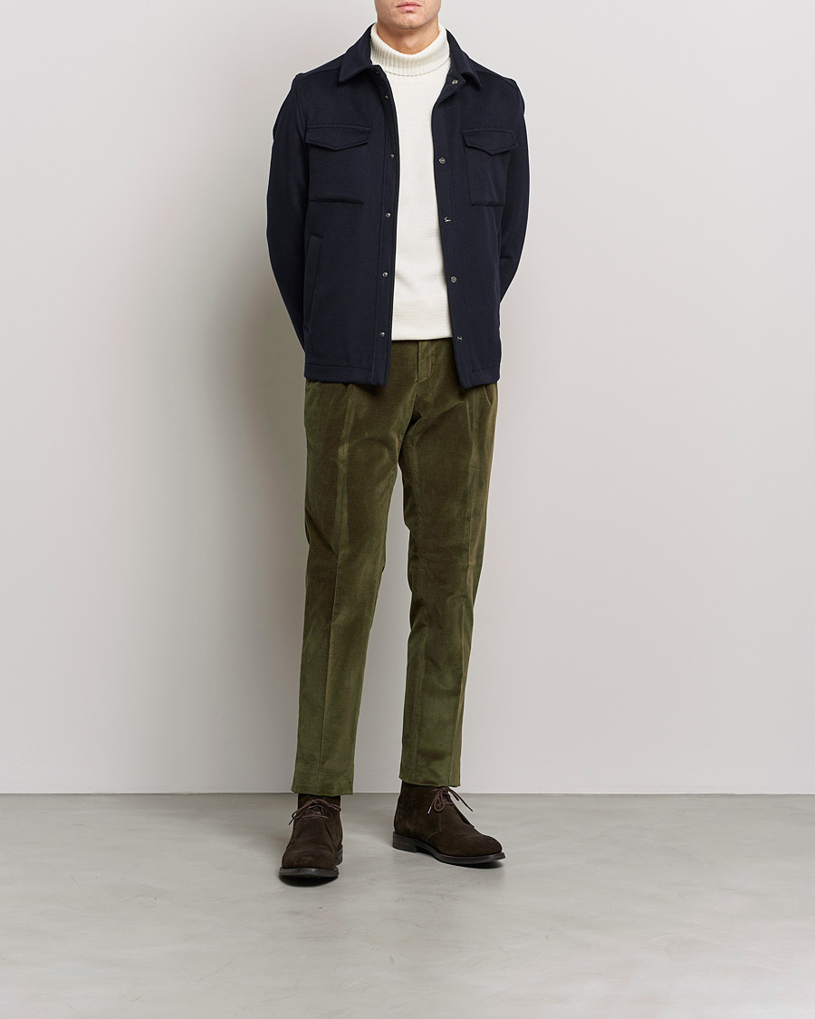 Herre | Bukser | PT01 | Slim Fit Pleated Corduroy Trousers Forest Green