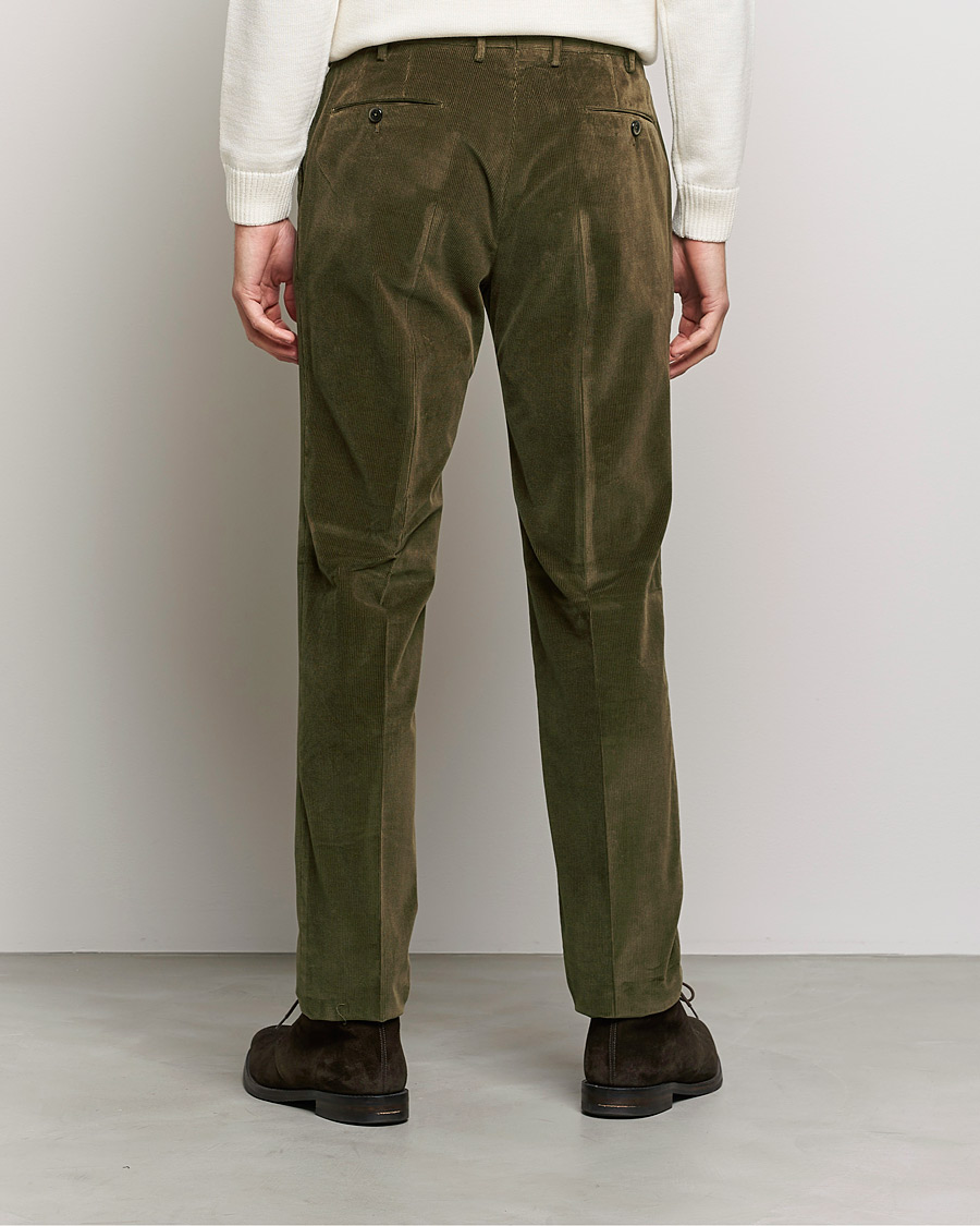 Herre | Bukser | PT01 | Slim Fit Pleated Corduroy Trousers Forest Green