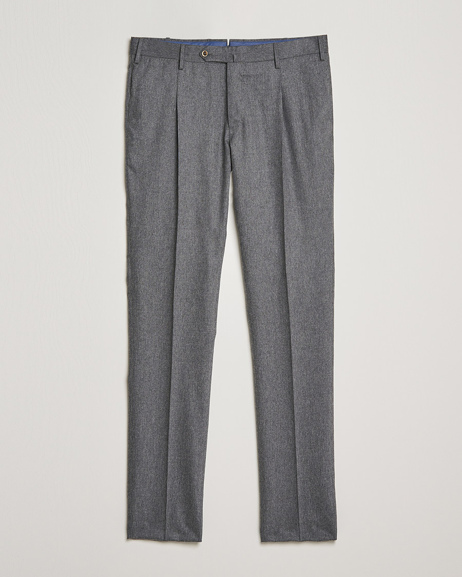 Herre | Bukser | PT01 | Slim Fit Pleated Flannel Trousers Light Grey