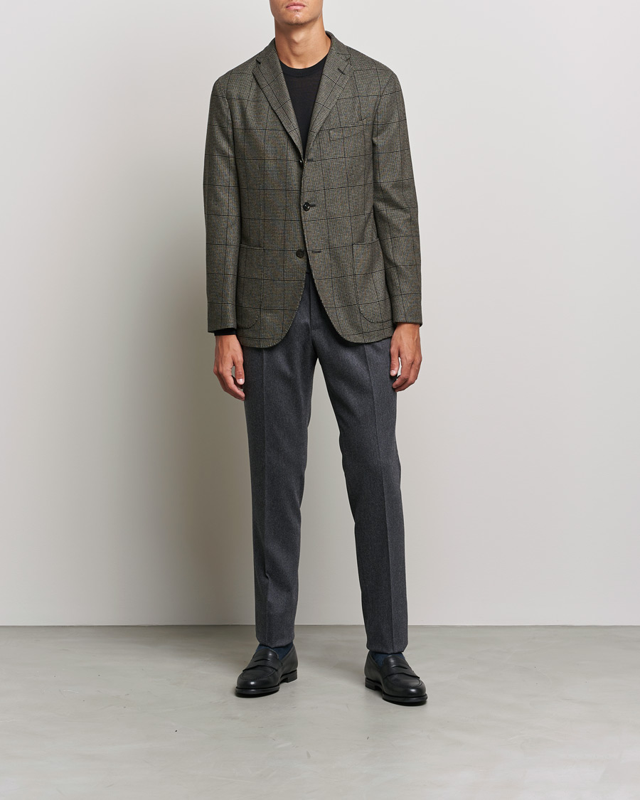 Herre | Flannelsbukser | PT01 | Slim Fit Pleated Flannel Trousers Grey Melange