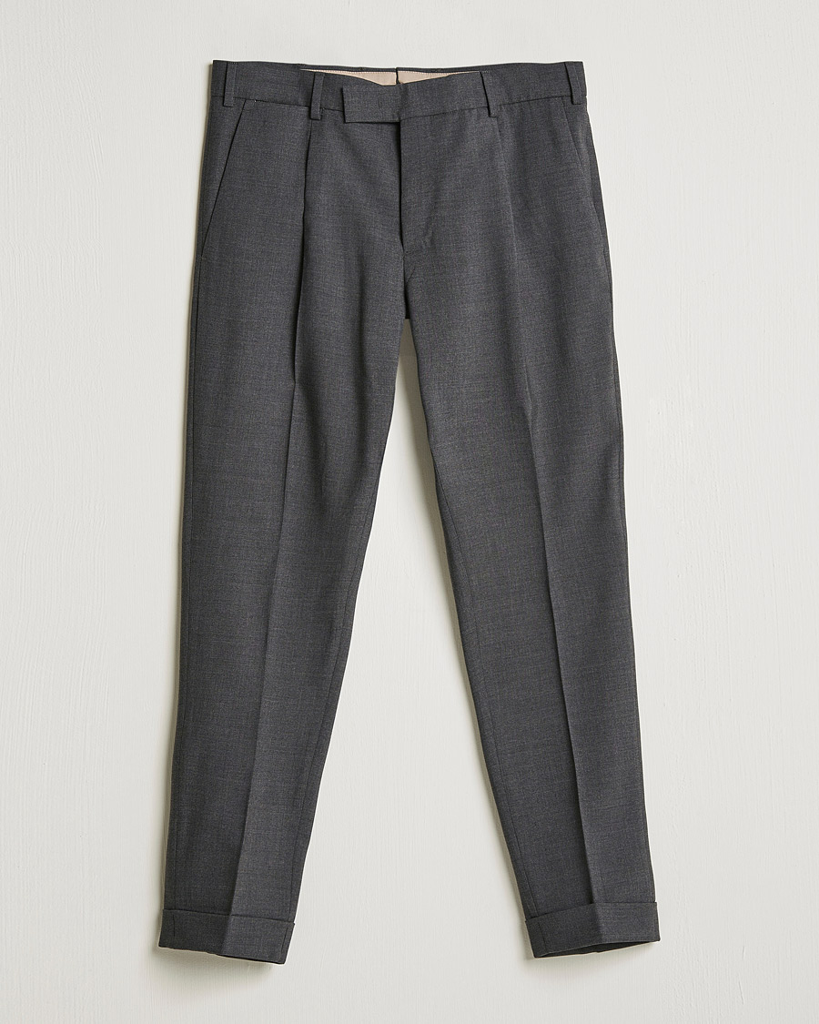 Herre | Italian Department | PT01 | Slim Fit Pleated Wool Trousers Dark Grey